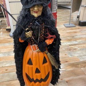 witch lady hallowen decor with pumpkin blowmold